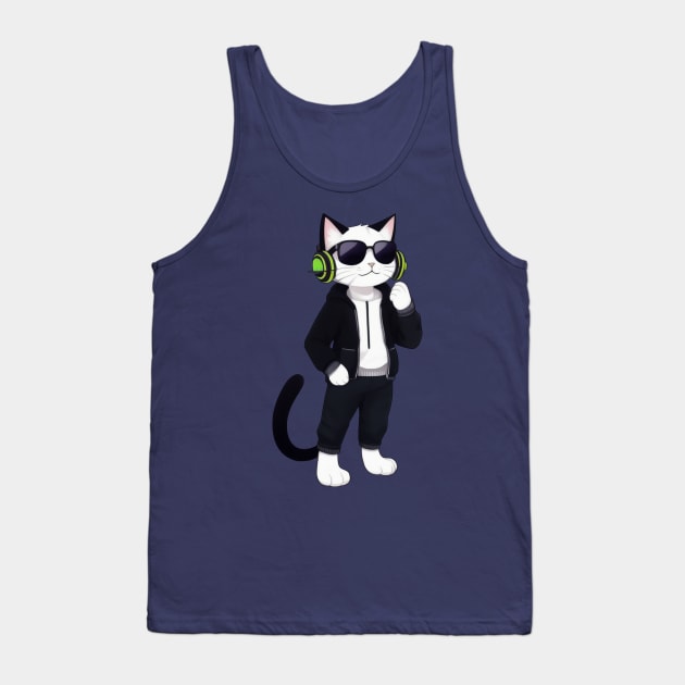 Cool Cat with Headphones and Sunglasses - Funny Feline Vibes Tank Top by Rishirt